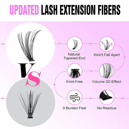 Lash Clusters Natural 30D Cluster Eyelash Extensions 8-15mm Individual Lashes Cluster Wispy 280pcs Eyelash Clusters Lash Extension for Self Application (30D, 0.07D, 8-15mm)