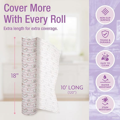 Disney Aristocats Non-Adhesive Shelf Liner, 18" x10', Non-Slip | Water and stain resistant, repositions without damage, cuts to fit, wipes clean, ideal for kitchen, pantry, fridge, or bath