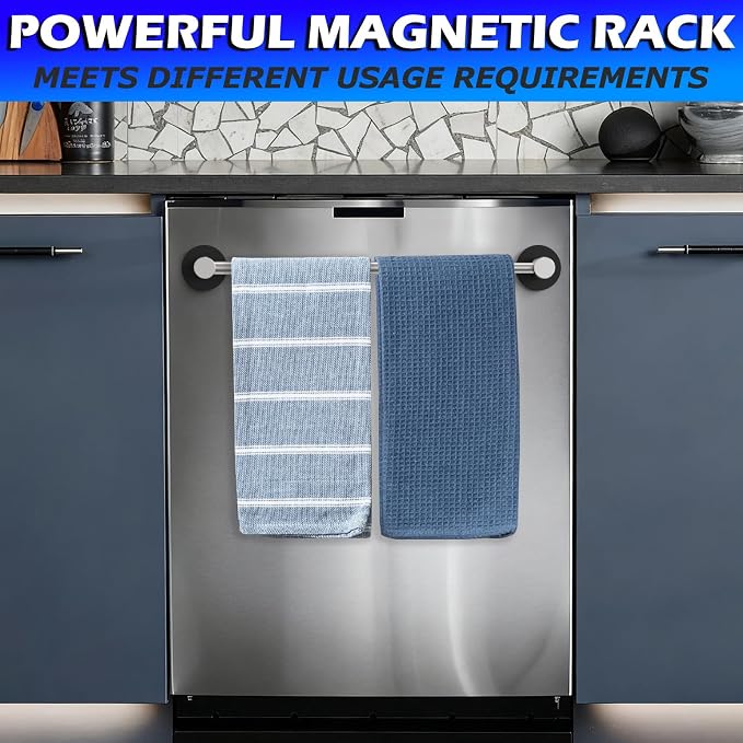 ULIBERMAGNET Heavy Duty Magnetic Towel Bar,1 Set Magnetic Towel Holder Rail Silver with Adjustable Length, Non-Slip Stainless Steel Towel Rail for Refrigerator, Oven, Dishwasher, Cabinet, Laundry