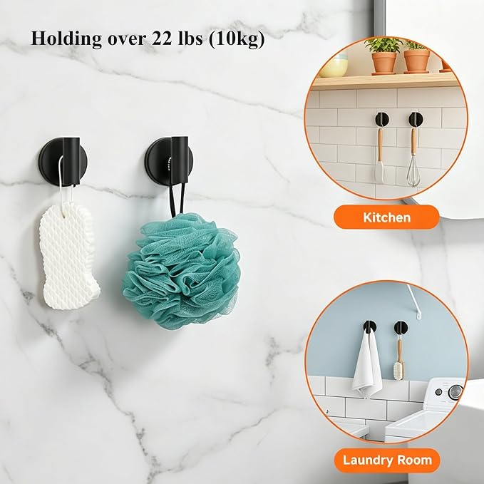 7-Piece Bathroom Hardware Accessories Set, SUS304 Towel Bar, Black | 25.9-Inch Towel Rack, Oval Towel Ring, Toilet Paper Holder with Shelf & 4 Robe Towel Hooks, Wall-Mounted Towel Holder Set