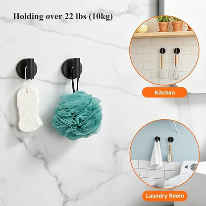7-Piece Bathroom Hardware Accessories Set, SUS304 Towel Bar, Black | 25.9-Inch Towel Rack, Oval Towel Ring, Toilet Paper Holder with Shelf & 4 Robe Towel Hooks, Wall-Mounted Towel Holder Set
