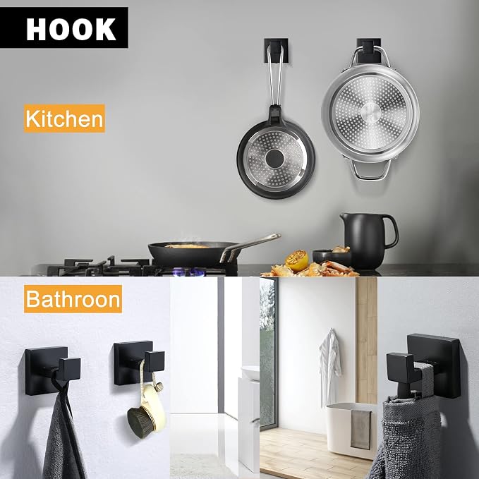 Black Towel Bar Set 5-Piece Bathroom Hardware Set Including 23.6 Inch Towel Bar,Towel Ring Towel Hook and Toilet Paper Holder with Shelf,Stainless Steel Bathroom Accessories Set