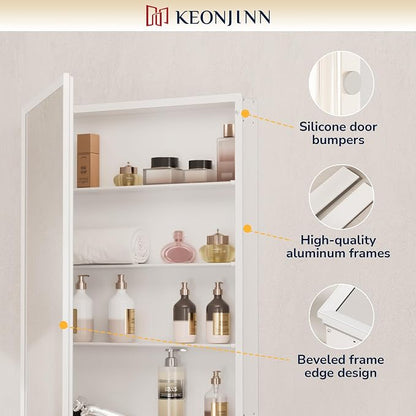 Keonjinn Large Medicine Cabinet Mirror 48 x 32, Black Beveled Frame, 3 Door | Assembly Required, Adjustable Shelves, Aluminum Cabinet, Tempered Glass, Surface Mount or Recessed, Ideal for Large Bathroom
