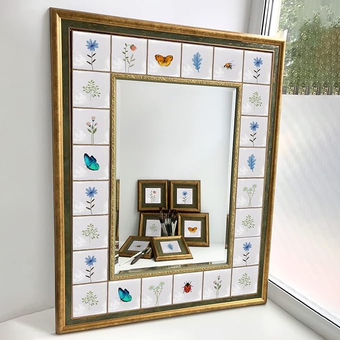 Alwayspon Vinyl Sticker Peel and Stick, Self-Adhesive Wall Tile Transfers Backsplash Sticker Decal for Kitchen Bathroom, 6x6inch/15x15cm 30Pcs, Insects and Plants T037
