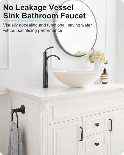 Waterfall Vessel Sink Faucet Oil Rubbed Bronze, Brass Tall Bathroom Faucet with Pop-up Drain, cUPC Supply Hoses, Single Handle for Vanity, Farmhouse, 1 Hole Vessel Sink, 5 Mins Quick Install