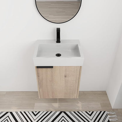 18 Inch Bathroom Vanity with Sink,Wall Mounted Bathroom Vanity Sink Combo with 1 Soft Close Door for Small Space,Modern Floating Bathroom Vanity with Top Basin & Storage Cabinet