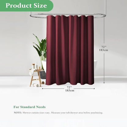 Waffle Shower Curtain 256 GSM Heavy Duty Fabric 72"x72" Burgundy | Thick Textured Cloth, Weighted Hem, Water Repellent Washable, Hotel Luxury Polyester Shower Curtain Set for Bathroom 12 Hooks