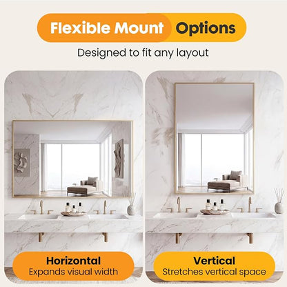 Sweetcrispy Bathroom Mirror for Over Sink, 30" x 40" Rectangle | Wall Mount Mirrors with Metal Frame, Modern Vanity Mirror with Tempered Glass, for Home Decor, Anti-Rust, Gold