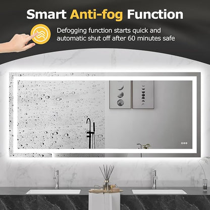 Hivone 72"X32" LED Bathroom Mirror with Lights, Anti-Fog, Dimmable, Backlit + Front Lit, Smart Bathroom Vanity Mirror, Memory Function, Shatterproof, Tempered Glass (Horizontal/Vertical)