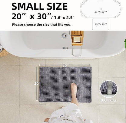 TYUU Waffle Bath Mat, Boho Bathroom Rugs Non Slip, 30x20 Grey | Super Absorbent Quick Dry Bath Rug, Non-Slip Backing, Soft Waffle Washable Farmhouse Bathroom Mats, Tub, Shower & Home Decor