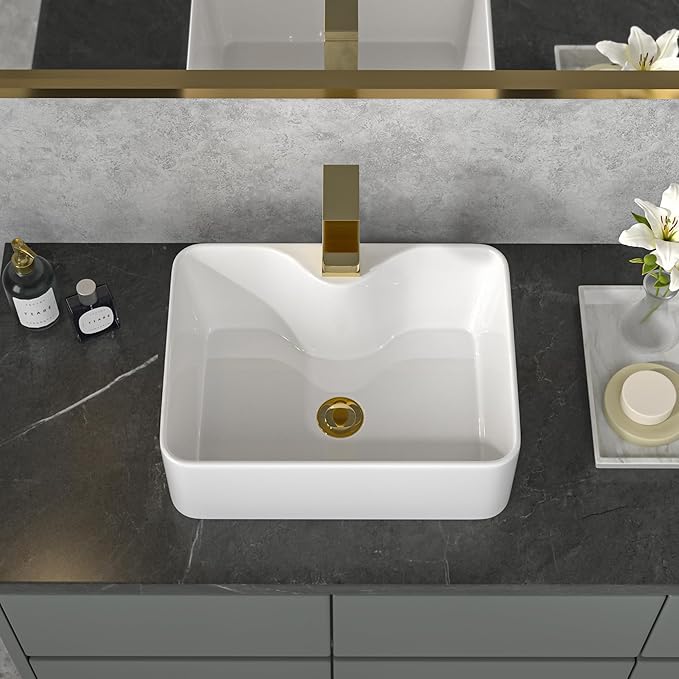 Sarlai Vessel Sink Rectangular - 19"x15" Modern Bathroom Vessel Sink Rectangle Above White Porcelain Ceramic Vessel Vanity Sink Art Basin with Faucet Hole