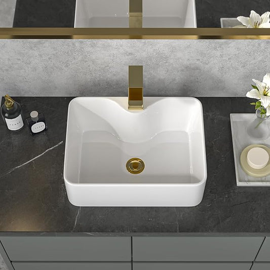 Sarlai Vessel Sink Rectangular - 19"x15" Modern Bathroom Vessel Sink Rectangle Above White Porcelain Ceramic Vessel Vanity Sink Art Basin with Faucet Hole