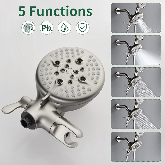 L829-2 Brushed Nickel Shower Faucet Set - Complete Dual Shower Head & Handheld Combo, Tub Spout & Trim Kit