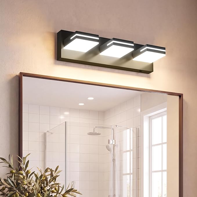VOLISUN 16.15in Bathroom Vanity Light Fixtures 3 Light, 5CCT Dimmable, Matte Black LED Bathroom Lighting Fixtures Over Mirror, 360°Rotatable Head, LED Vanity Lights for Bathroom