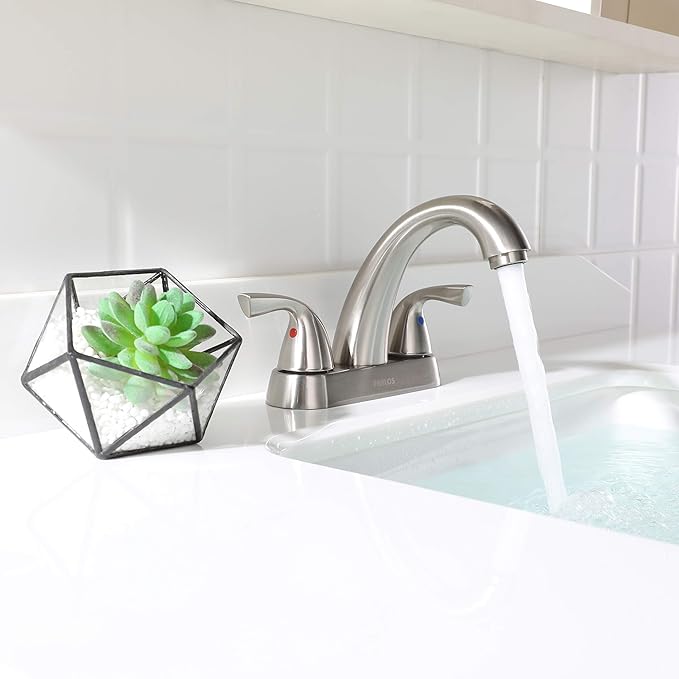 PARLOS 2-Handle Bathroom Sink Faucet with Drain Assembly and Supply Hose Lead-Free cUPC Lavatory Faucet Mixer Double Handle Tap Deck Mounted Brushed Nickel,13598