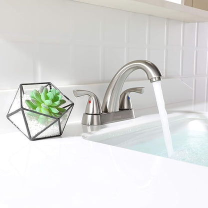 PARLOS 2-Handle Bathroom Sink Faucet with Drain Assembly and Supply Hose Lead-Free cUPC Lavatory Faucet Mixer Double Handle Tap Deck Mounted Brushed Nickel,13598