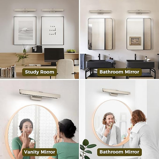 24" Brushed Nickel LED Vanity Light Bar for Bathroom Mirror, Dimmable 6000K White, Modern Wall Fixture for Bathroom & Bedroom Lighting Over Mirror, Hardwired Installation