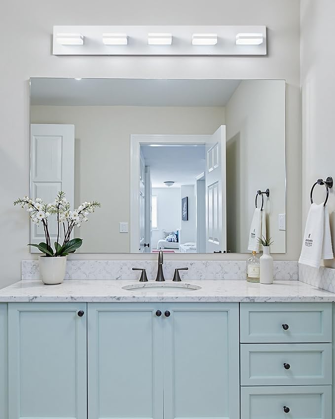 VONLUCE LED Modern Bathroom Vanity Light Fixture, Matte White | 34'', 5-Light, 3CCT, 360° Rotate, High CRI, Flicker-free, Dimmable, Memory Function, Waterproof IP44, Easy Installation