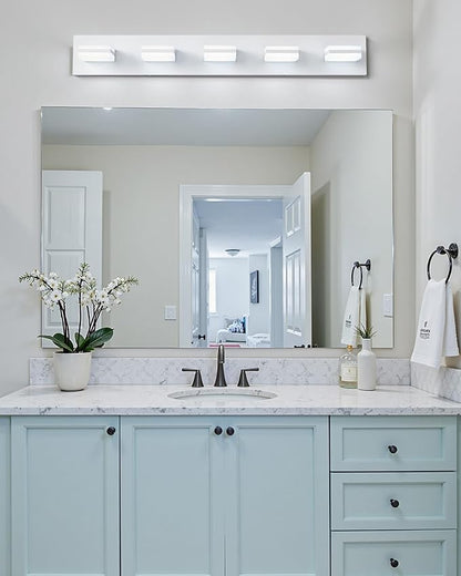 VONLUCE LED Modern Bathroom Vanity Light Fixture, Matte White | 34'', 5-Light, 3CCT, 360° Rotate, High CRI, Flicker-free, Dimmable, Memory Function, Waterproof IP44, Easy Installation