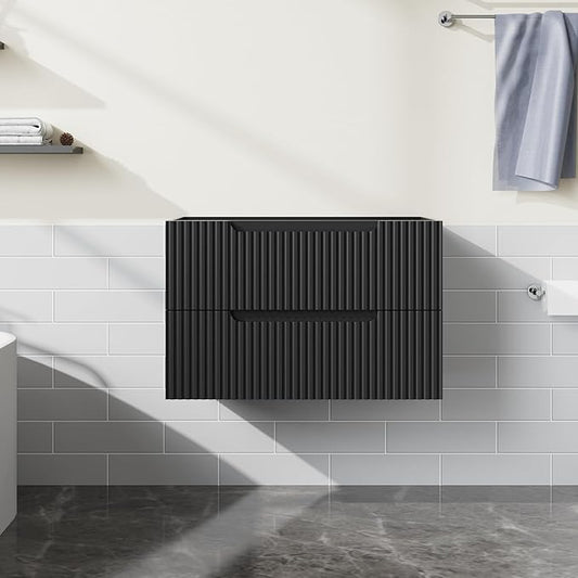 30” Floating Bathroom Vanity Cabinet Wall-Mounted Bathroom Vanity in Black, Sink Basin Not Included