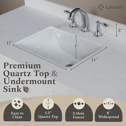 Lavanti Oakford 36 Inch Bathroom Vanity with Sink – Stylish White Vanity Bathroom with Storage Cabinet – Modern Bathroom Vanities with Single Vanity Sink & Quartz Countertop