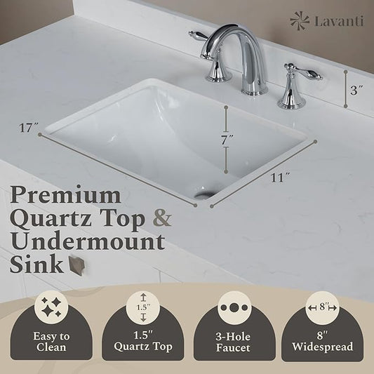 Lavanti Oakford 36 Inch Bathroom Vanity with Sink – Stylish White Vanity Bathroom with Storage Cabinet – Modern Bathroom Vanities with Single Vanity Sink & Quartz Countertop