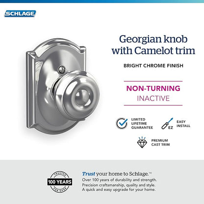 SCHLAGE Georgian Knob with Camelot Trim Non-Turning Lock, Bright Chrome (F170 GEO 625 CAM)