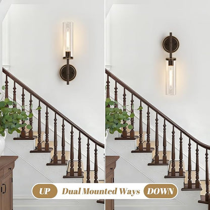 MOKATNG Wall Sconces Set of Two, Oil-Rubbed Bronze Bathroom Sconces with Clear Glass, Hardwired Sconces Wall Decor Set of 2, Modern Wall Light Fixtures for Bathroom Mirror Living Room Bedroom Hallway