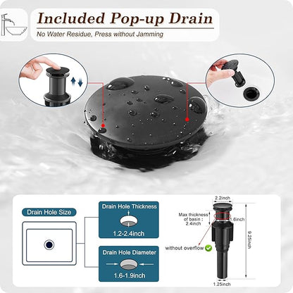 Vessel Sink Faucet Black, 12 Inch Waterfall Tall Bathroom Faucet One Hole with Pop-Up Drain & Pre-Installed Hoses, Single Handle for Bathroom Sink Bowl Deck Mount, Modern, Brass Material