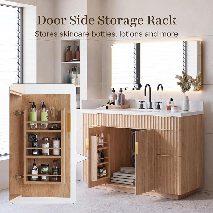 48 inch Bathroom Vanity with Sink and Countertop,Solid Wood, 1.5 inch Carrara White Quartz Bath Vanity, 2 Soft Closing Doors,4 Dovetail Drawers,3 Tilt Drawer