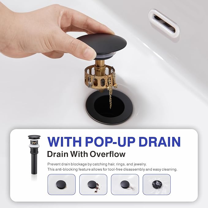 Bathroom Faucet with Sprayer, Matte Black Single Hole with Pop-Up Drain | Kablle Single Handle Pull Out 1 or 3 Hole Laundry Bar Basin Faucet with Deck Plate, KBL-7002B-CL