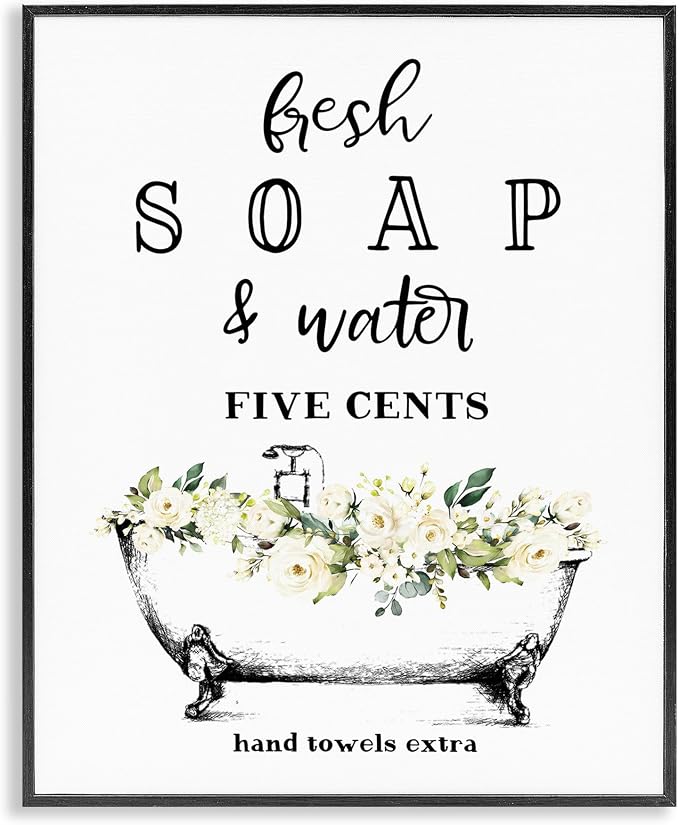 'Fresh Soap & Water Bath Tub'| Framed Giclee Art | Stupell Industries | Black, 11 x 14 Inches, Easy to Hang and Sturdy, Made in USA, by Lettered and Lined