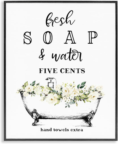 'Fresh Soap & Water Bath Tub'| Framed Giclee Art | Stupell Industries | Black, 24 x 30 Inches, Easy to Hang and Sturdy, Made in USA, by Lettered and Lined