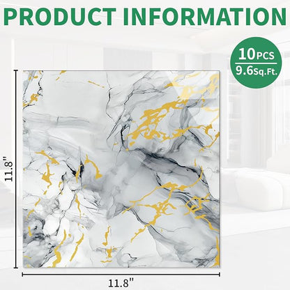 10pcs Marble Peel and Stick Backsplash Wall Tiles, Waterproof Shower Wall Panels, 11.8"x11.8" Peel and Stick Tile for Home Bathroom, Kitchen, Washroom, Living Room, Blue and Gold (Not Real Tile)