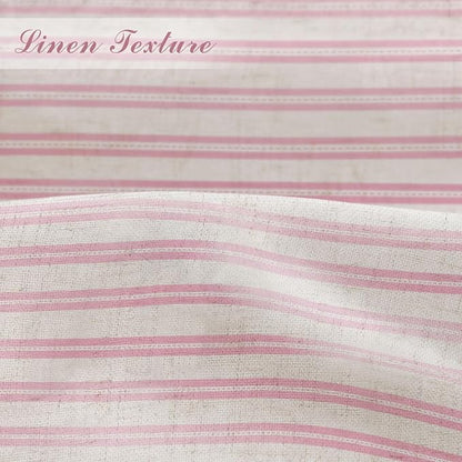 Farmhouse Striped Shower Curtain Horizontal Pink Vintage Linen 72"W X 72"L | Striped Shower Curtains with Linen Texture for Bathroom Decor