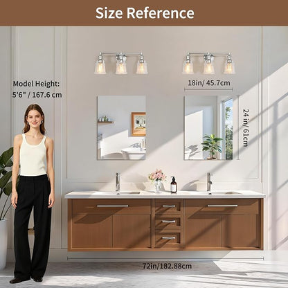 CILIBER 2-Pack 18x24 Inch Frameless Mirrors for Wall, Bathroom Vanity Mirrors with Polished Edge, Rectangle Mirror for Over Sink, Bedroom, Entryway, Horizontal or Vertical, 3mm Tempered Glass