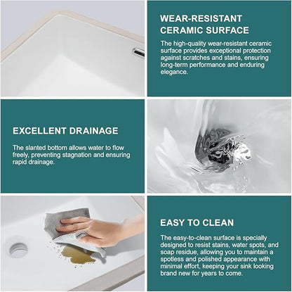 Undermount Bathroom Sink 22''x15'' White Rectangle Bathroom Sink Porcelain Ceramic Sink Vanity Basin Lavatory Sink Vessel Sink