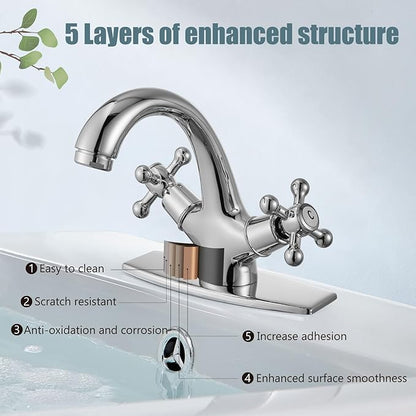Aolemi Bathroom Sink Faucet Single Hole Cold and Hot Double Handle Cross Knobs Vanity Vessel Sink Basin Mixer Tap with Deck Cover Plate with Pop Up Drain Polish Chrome