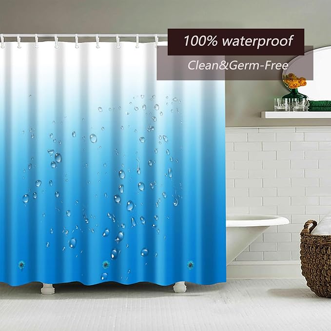TIKABC Shower Curtain Liner, Blue Lightweight Shower Curtain Liners, Plastic Shower Curtains, 72x72 inch PEVA Shower Liner with 12 Grommet Holes 3 Magnetic Weights