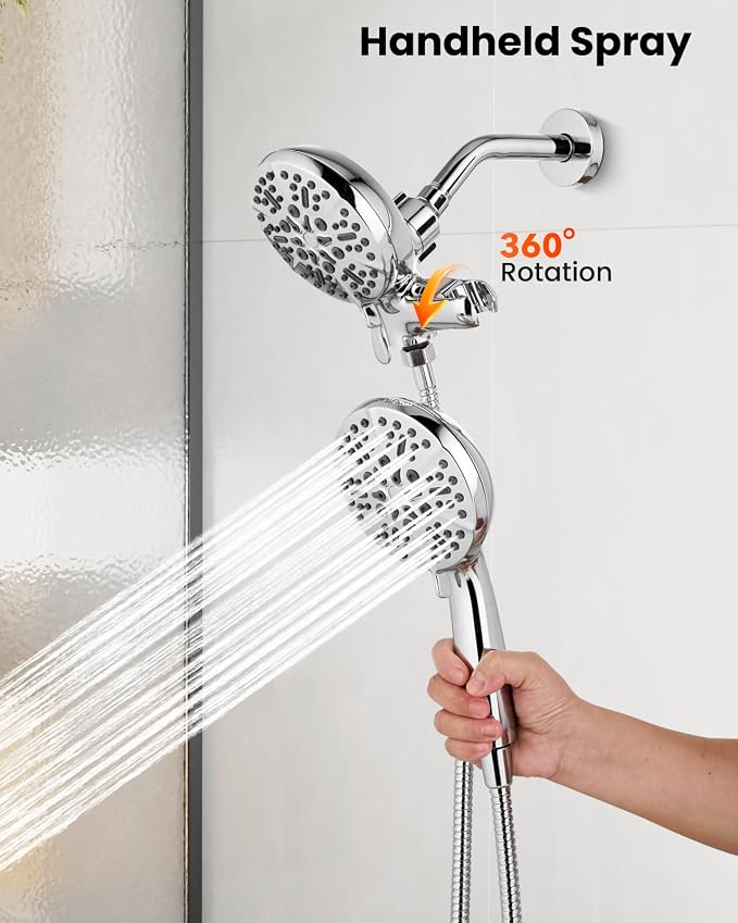 gotonovo Dual Shower Head with Valve 6 Mode Handheld Spray Polished Chrome | 6 Mode ABS Rain Head with Handheld Spray,2 in 1 Bathroom Trim Kit,Shower Head and Handle Set,Brass Rough-in Valve,Wall Mount