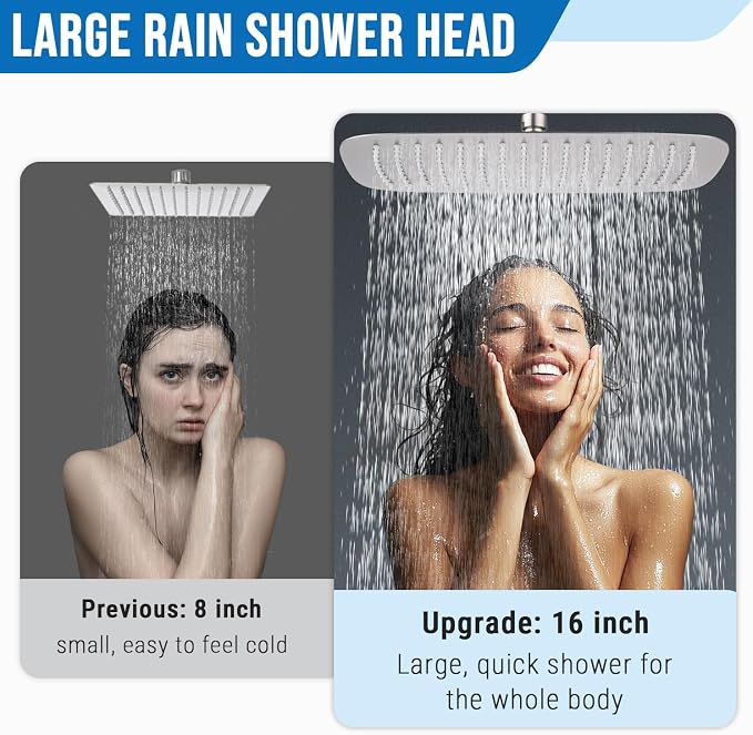 G-Promise 16 Inch All Metal Rain Shower Head with Extension Arm | Built to Last, Rust Resistant, Easy to Install, Adjustable, Full Body Coverage Large Rainfall Shower Head, Daily SPA