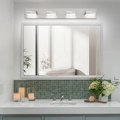 LED Modern Bathroom Vanity Light Fixtures,4-Light 28-inch Dimmable Brushed Nickel Vanity Lights for Bathroom Lighting Fixtures Over Mirror, with 350° Rotatable Acrylic Heads (Cool White 6000K)