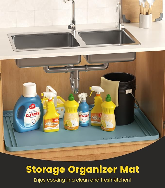 Under Sink Mats for Kitchen Waterproof 34"x22",Teal | Cut to Fit Design for Various Sizes, Leak-Proof Cabinet Protection,Durable Silicone Material,Versatile Home Use