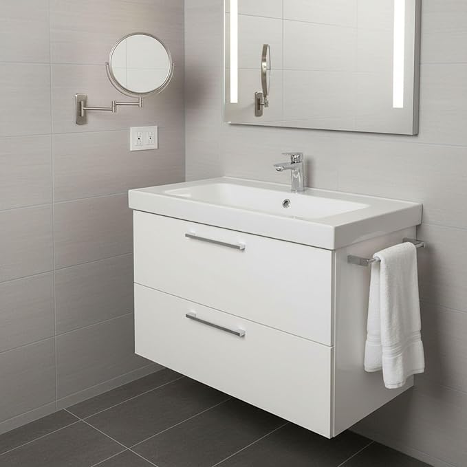 JERDON Wall-Mounted Magnifying Mirror - Bathroom Makeup Mirror with 5X Magnification - 8-Inch Diameter - Nickel Finish - Model JP7506N