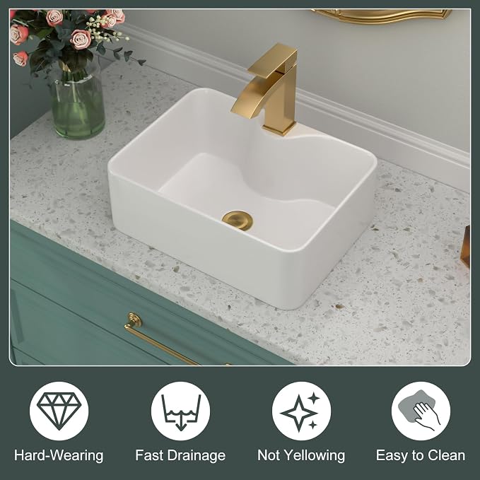 Bathroom Vessel Sink | Beslend 16"x12" Regular White Modern Ceramic Porcelain Above Counter Bathroom Sink Art Basin With Single Hole