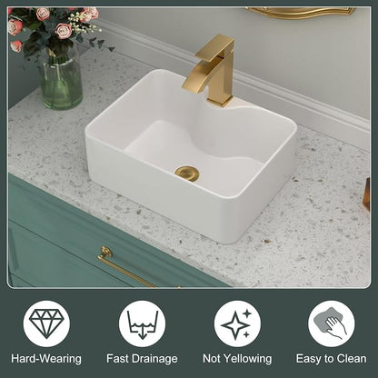 Bathroom Vessel Sink | Beslend 16"x12" Regular White Modern Ceramic Porcelain Above Counter Bathroom Sink Art Basin With Single Hole