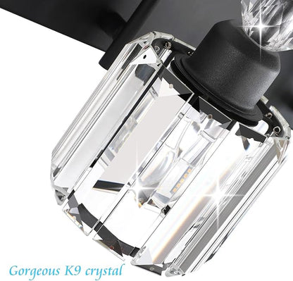 Ralbay Modern Crystal Vanity Light 3-Lights Modern Crystal Vanity Lights for Bathroom Matte Black Crystal Bath Wall Light Fixtures Modern Black Crystal Bathroom Light Fixtures
