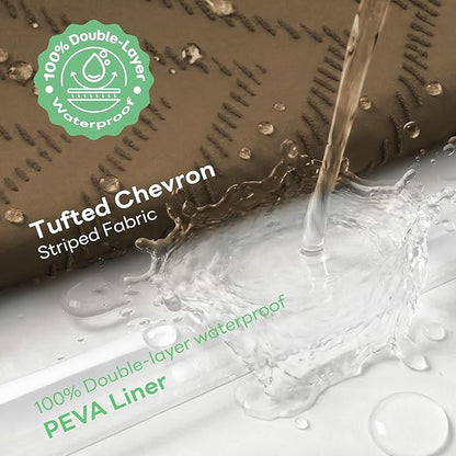 Dynamene Extra Long Shower Curtain and Liner Set - 96 inch Tall Boho Shower Curtain and Waterproof Clear Liner, Tufted Chevron Striped Tassel Shower Curtains for Bathroom, 12 Hooks, 72x96, Brown