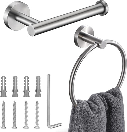 Brushed Nickel Toilet Paper Holder and Hand Towel Ring Set 2 Pieces Bathroom Hardware Accessories Set SUS 304 Stainless Steel Heavy Duty Wall Mounted Bathroom Holder…