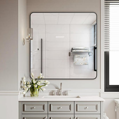 Bathroom Vanity Mirror, Black Framed Mirror for Over Sink, 30x30 | HD glass, distortion-free for makeup and grooming, Sturdy frame, all mounting hardware, hangs horizontal or vertical